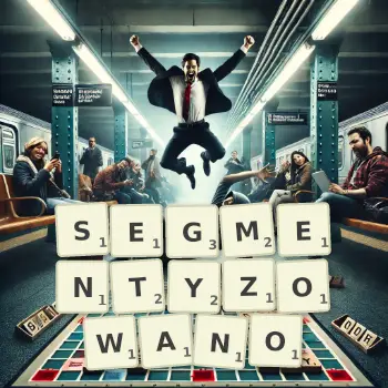 Kreatywna ilustracja do gry w Scrabble ze słowem SEGMENTYZOWANO ułożonym z płytek na planszy.