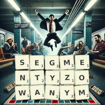 Kreatywna ilustracja do gry w Scrabble ze słowem SEGMENTYZOWANYM ułożonym z płytek na planszy.