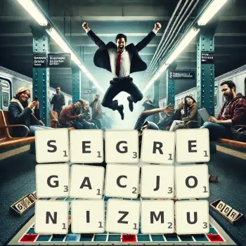 Kreatywna ilustracja do gry w Scrabble ze słowem SEGREGACJONIZMU ułożonym z płytek na planszy.