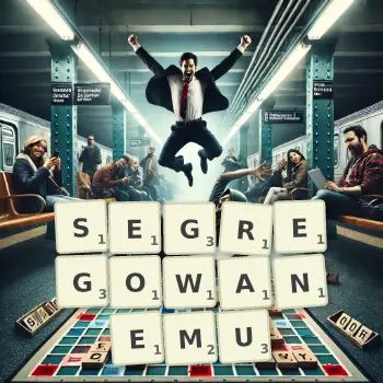 Kreatywna ilustracja do gry w Scrabble ze słowem SEGREGOWANEMU ułożonym z płytek na planszy.