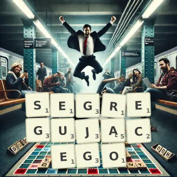 Kreatywna ilustracja do gry w Scrabble ze słowem SEGREGUJĄCEGO ułożonym z płytek na planszy.