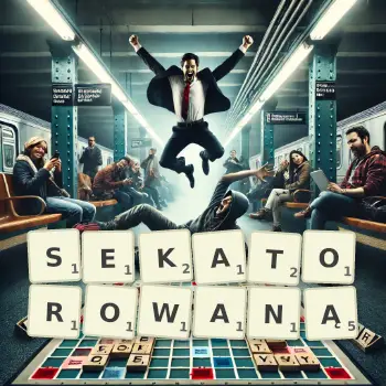 Kreatywna ilustracja do gry w Scrabble ze słowem SEKATOROWANĄ ułożonym z płytek na planszy.