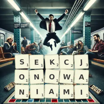 Kreatywna ilustracja do gry w Scrabble ze słowem SEKCJONOWANIAMI ułożonym z płytek na planszy.