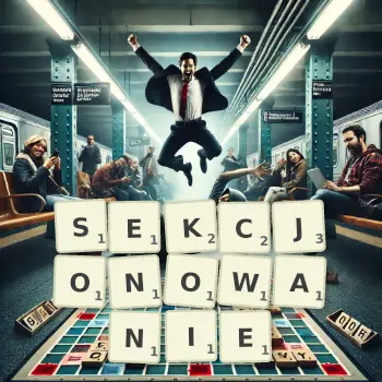 Kreatywna ilustracja do gry w Scrabble ze słowem SEKCJONOWANIE ułożonym z płytek na planszy.