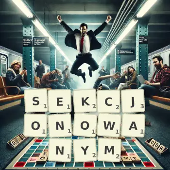 Kreatywna ilustracja do gry w Scrabble ze słowem SEKCJONOWANYM ułożonym z płytek na planszy.