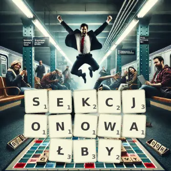Kreatywna ilustracja do gry w Scrabble ze słowem SEKCJONOWAŁBY ułożonym z płytek na planszy.