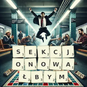 Kreatywna ilustracja do gry w Scrabble ze słowem SEKCJONOWAŁBYM ułożonym z płytek na planszy.
