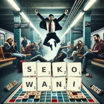 Kreatywna ilustracja do gry w Scrabble ze słowem SEKOWANI ułożonym z płytek na planszy.