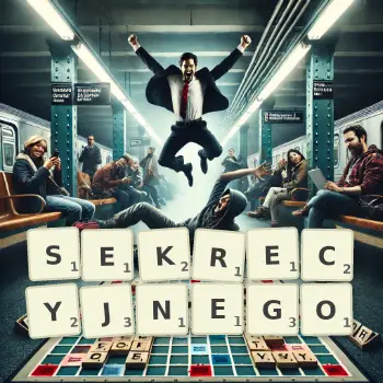 Kreatywna ilustracja do gry w Scrabble ze słowem SEKRECYJNEGO ułożonym z płytek na planszy.