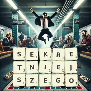 Kreatywna ilustracja do gry w Scrabble ze słowem SEKRETNIEJSZEGO ułożonym z płytek na planszy.