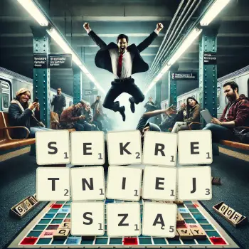 Kreatywna ilustracja do gry w Scrabble ze słowem SEKRETNIEJSZĄ ułożonym z płytek na planszy.