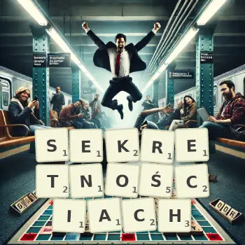 Kreatywna ilustracja do gry w Scrabble ze słowem SEKRETNOŚCIACH ułożonym z płytek na planszy.