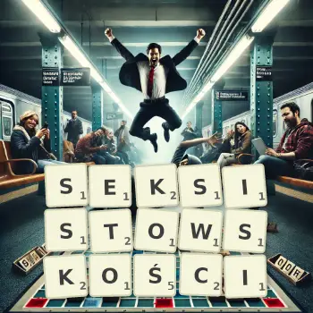 Kreatywna ilustracja do gry w Scrabble ze słowem SEKSISTOWSKOŚCI ułożonym z płytek na planszy.