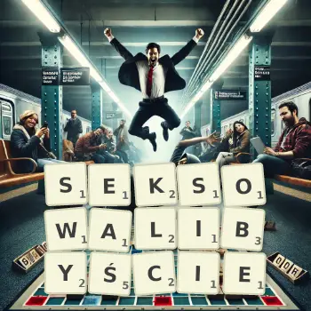 Kreatywna ilustracja do gry w Scrabble ze słowem SEKSOWALIBYŚCIE ułożonym z płytek na planszy.