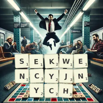 Kreatywna ilustracja do gry w Scrabble ze słowem SEKWENCYJNYCH ułożonym z płytek na planszy.