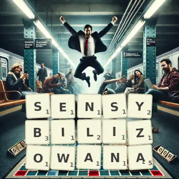 Kreatywna ilustracja do gry w Scrabble ze słowem SENSYBILIZOWANĄ ułożonym z płytek na planszy.
