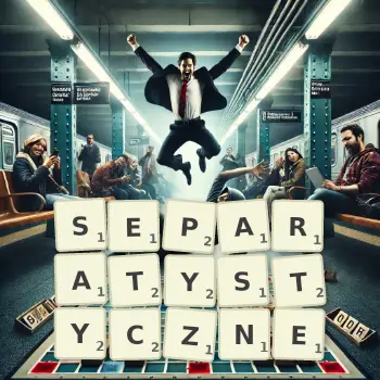 Kreatywna ilustracja do gry w Scrabble ze słowem SEPARATYSTYCZNE ułożonym z płytek na planszy.