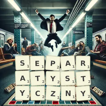 Kreatywna ilustracja do gry w Scrabble ze słowem SEPARATYSTYCZNY ułożonym z płytek na planszy.