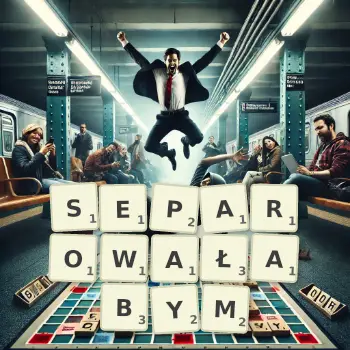 Kreatywna ilustracja do gry w Scrabble ze słowem SEPAROWAŁABYM ułożonym z płytek na planszy.