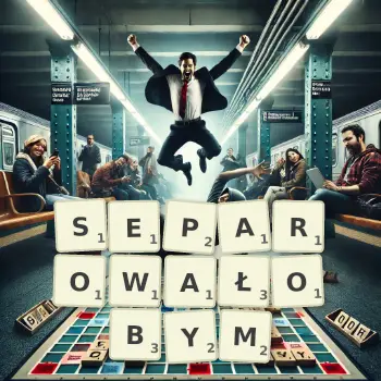 Kreatywna ilustracja do gry w Scrabble ze słowem SEPAROWAŁOBYM ułożonym z płytek na planszy.