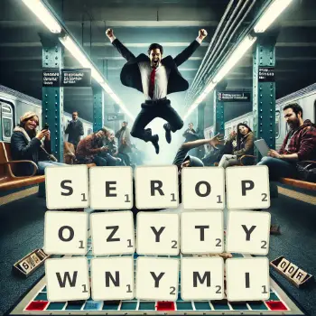 Kreatywna ilustracja do gry w Scrabble ze słowem SEROPOZYTYWNYMI ułożonym z płytek na planszy.