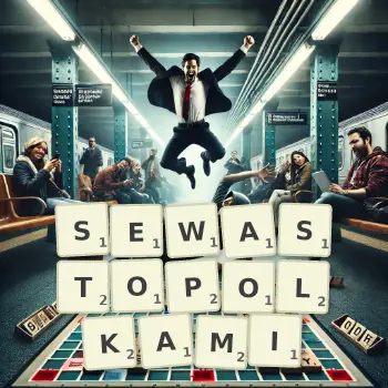 Kreatywna ilustracja do gry w Scrabble ze słowem SEWASTOPOLKAMI ułożonym z płytek na planszy.