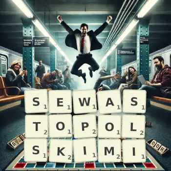 Kreatywna ilustracja do gry w Scrabble ze słowem SEWASTOPOLSKIMI ułożonym z płytek na planszy.