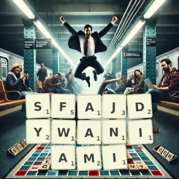 Kreatywna ilustracja do gry w Scrabble ze słowem SFAJDYWANIAMI ułożonym z płytek na planszy.