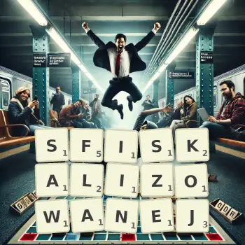 Kreatywna ilustracja do gry w Scrabble ze słowem SFISKALIZOWANEJ ułożonym z płytek na planszy.