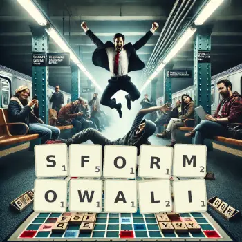 Kreatywna ilustracja do gry w Scrabble ze słowem SFORMOWALI ułożonym z płytek na planszy.