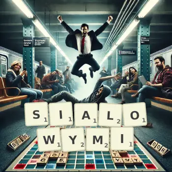 Kreatywna ilustracja do gry w Scrabble ze słowem SIALOWYMI ułożonym z płytek na planszy.