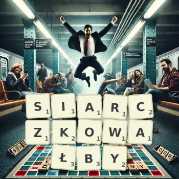 Kreatywna ilustracja do gry w Scrabble ze słowem SIARCZKOWAŁBY ułożonym z płytek na planszy.