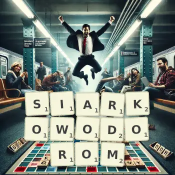 Kreatywna ilustracja do gry w Scrabble ze słowem SIARKOWODOROM ułożonym z płytek na planszy.