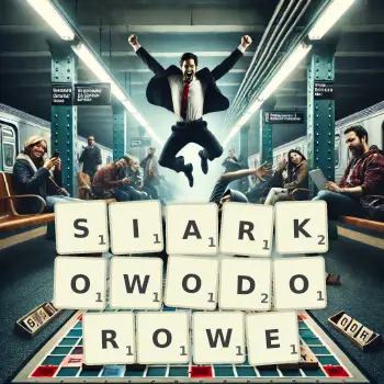 Kreatywna ilustracja do gry w Scrabble ze słowem SIARKOWODOROWE ułożonym z płytek na planszy.