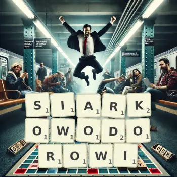 Kreatywna ilustracja do gry w Scrabble ze słowem SIARKOWODOROWI ułożonym z płytek na planszy.