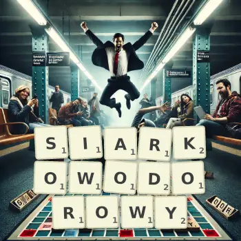 Kreatywna ilustracja do gry w Scrabble ze słowem SIARKOWODOROWY ułożonym z płytek na planszy.