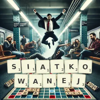 Kreatywna ilustracja do gry w Scrabble ze słowem SIATKOWANEJ ułożonym z płytek na planszy.