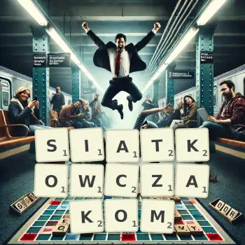 Kreatywna ilustracja do gry w Scrabble ze słowem SIATKOWCZAKOM ułożonym z płytek na planszy.