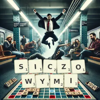 Kreatywna ilustracja do gry w Scrabble ze słowem SICZOWYMI ułożonym z płytek na planszy.