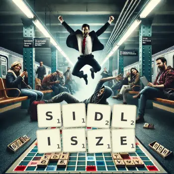 Kreatywna ilustracja do gry w Scrabble ze słowem SIDLISZE ułożonym z płytek na planszy.
