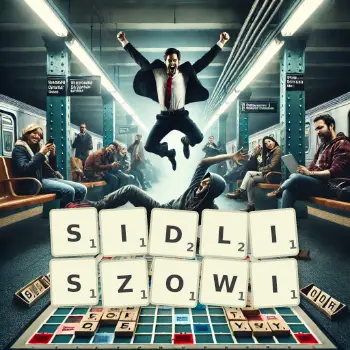 Kreatywna ilustracja do gry w Scrabble ze słowem SIDLISZOWI ułożonym z płytek na planszy.