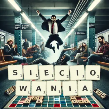 Kreatywna ilustracja do gry w Scrabble ze słowem SIECIOWANIA ułożonym z płytek na planszy.