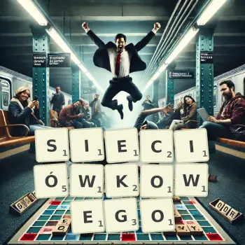 Kreatywna ilustracja do gry w Scrabble ze słowem SIECIÓWKOWEGO ułożonym z płytek na planszy.