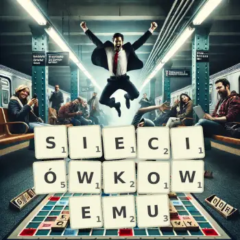 Kreatywna ilustracja do gry w Scrabble ze słowem SIECIÓWKOWEMU ułożonym z płytek na planszy.