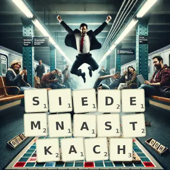 Kreatywna ilustracja do gry w Scrabble ze słowem SIEDEMNASTKACH ułożonym z płytek na planszy.