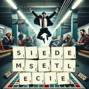 Kreatywna ilustracja do gry w Scrabble ze słowem SIEDEMSETLECIE ułożonym z płytek na planszy.