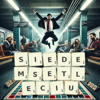 Kreatywna ilustracja do gry w Scrabble ze słowem SIEDEMSETLECIU ułożonym z płytek na planszy.