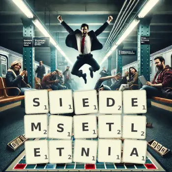 Kreatywna ilustracja do gry w Scrabble ze słowem SIEDEMSETLETNIA ułożonym z płytek na planszy.