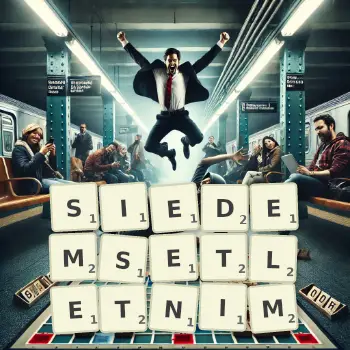 Kreatywna ilustracja do gry w Scrabble ze słowem SIEDEMSETLETNIM ułożonym z płytek na planszy.