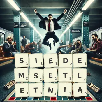 Kreatywna ilustracja do gry w Scrabble ze słowem SIEDEMSETLETNIĄ ułożonym z płytek na planszy.